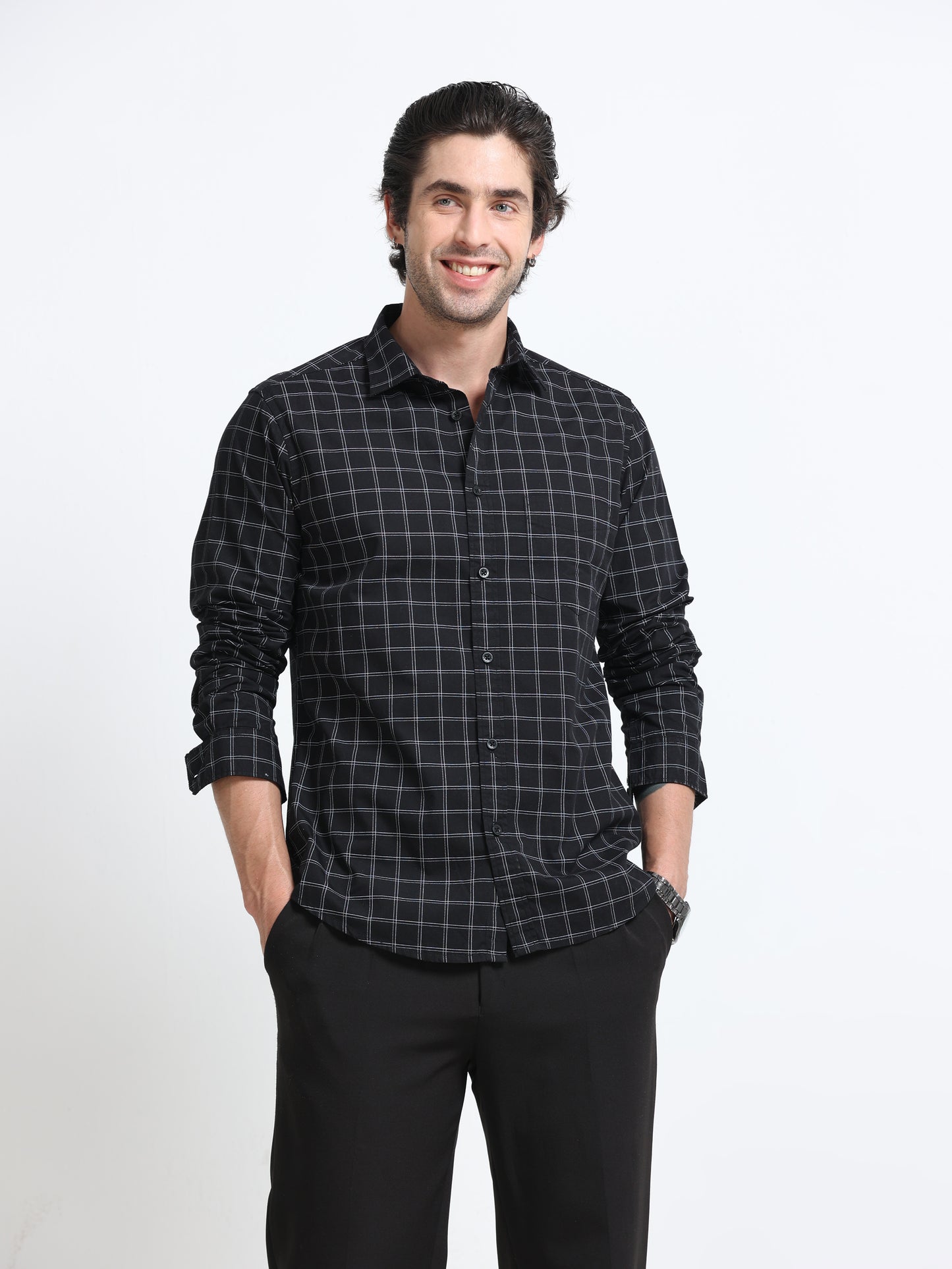 Black Windowpane Linen Shirt