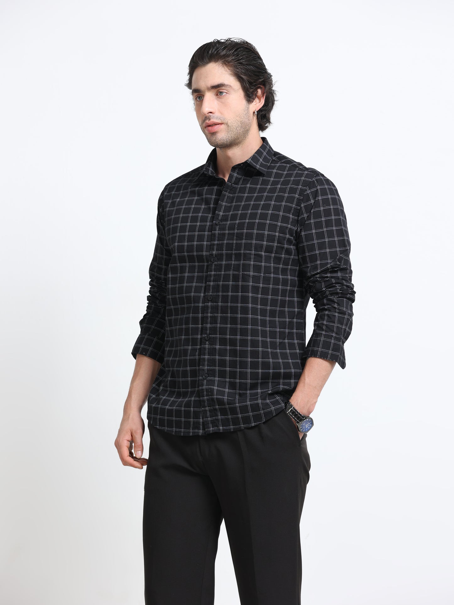 Black Windowpane Linen Shirt