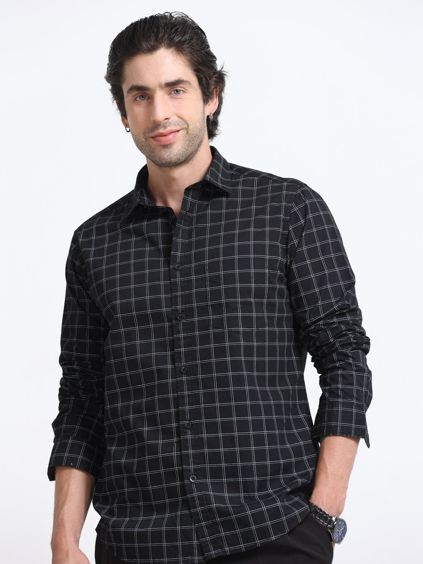 Black Windowpane Linen Shirt