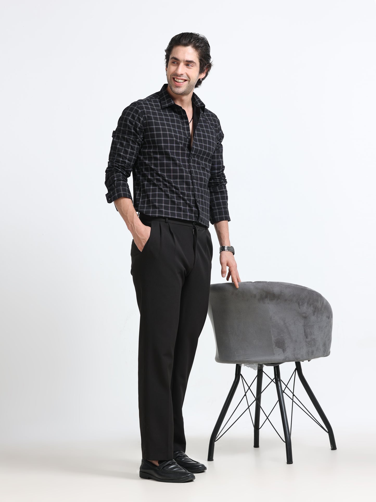 Black Windowpane Linen Shirt