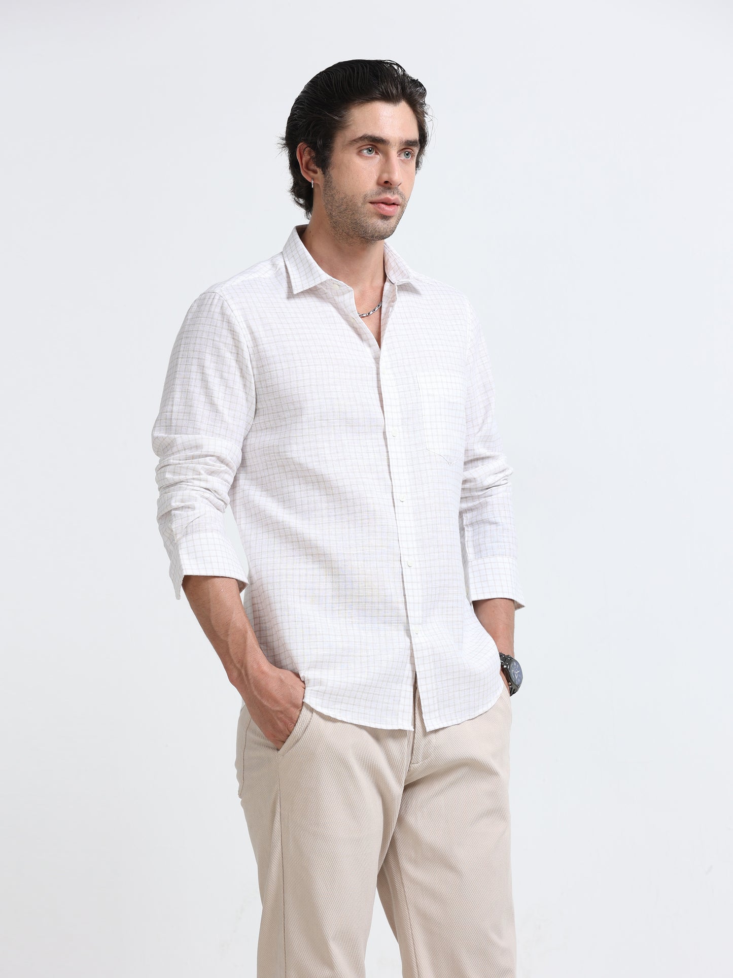 White Grid Linen Shirt
