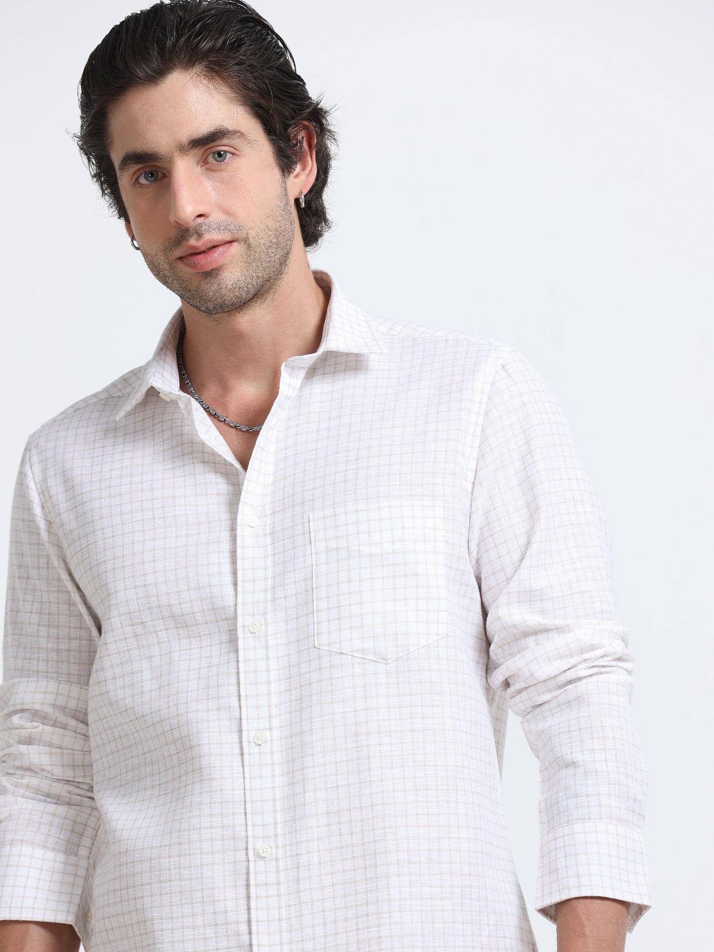 White Grid Linen Shirt