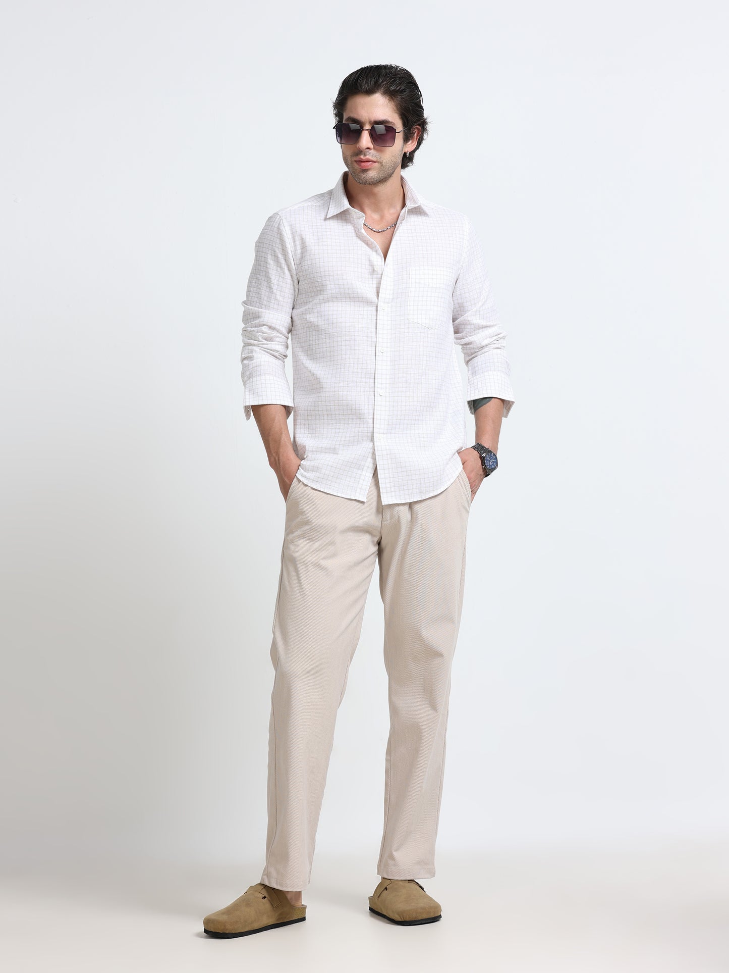 White Grid Linen Shirt