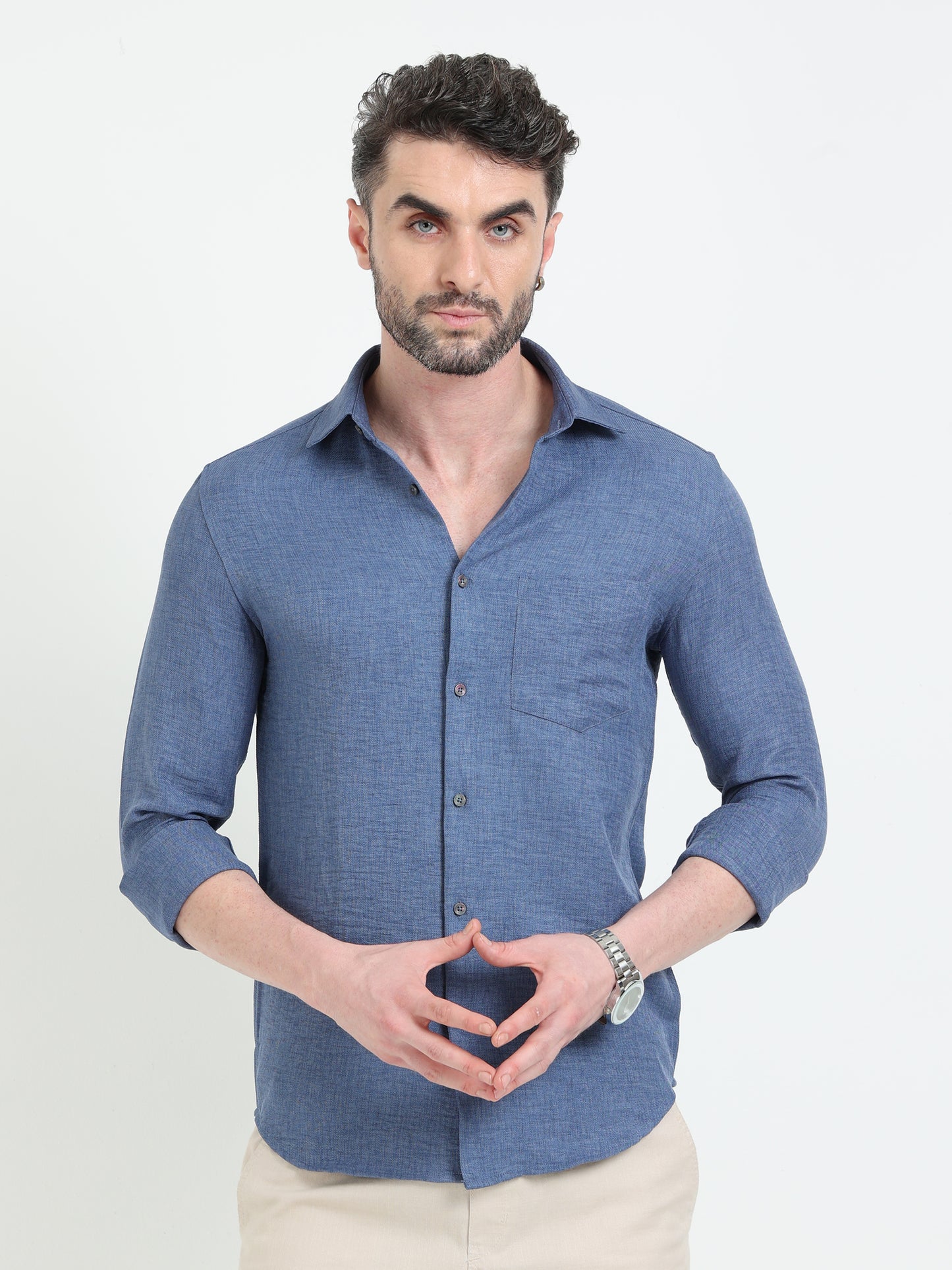 Blue Melange Solid Shirt