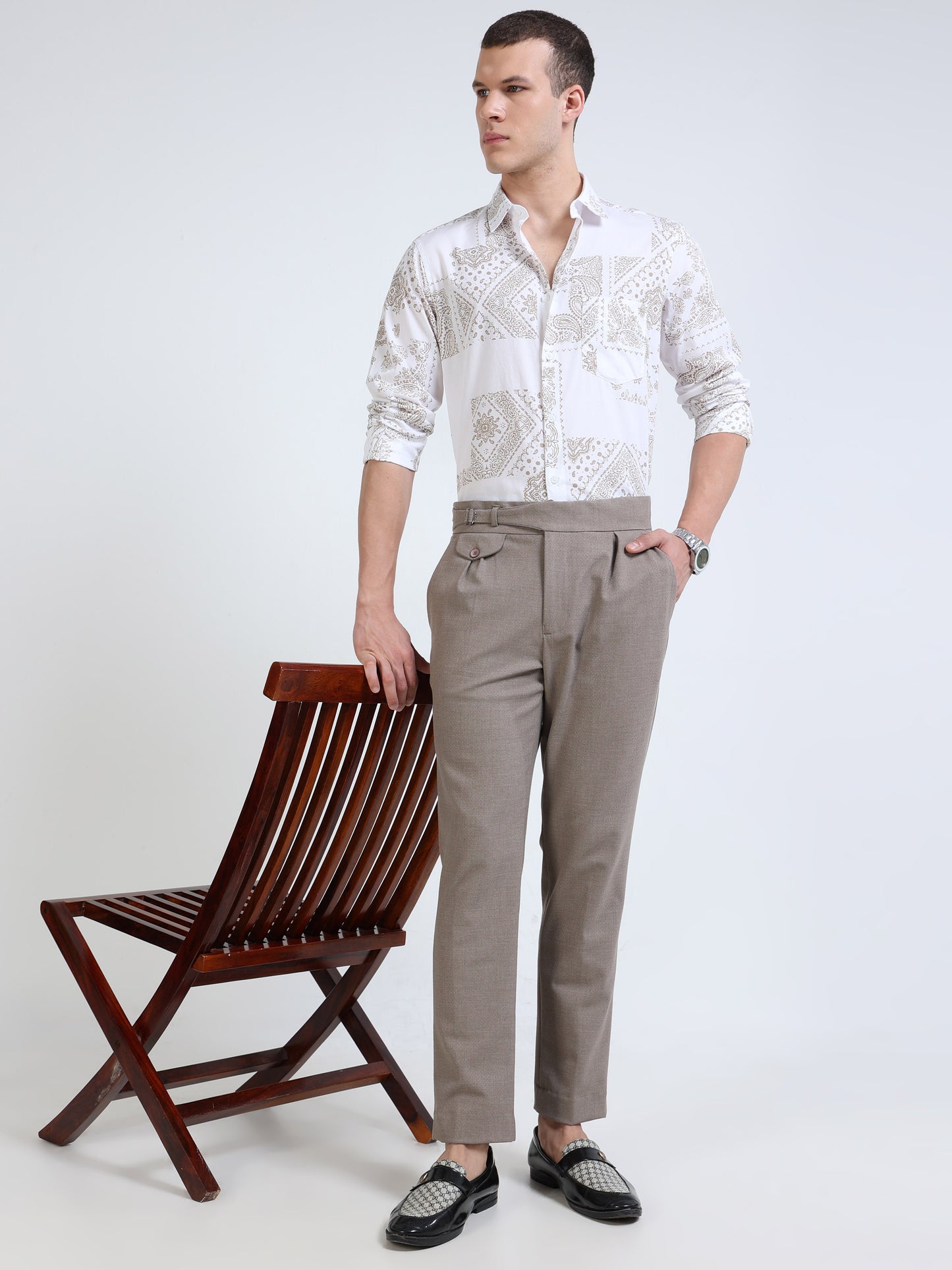 Bandana print linen shirt