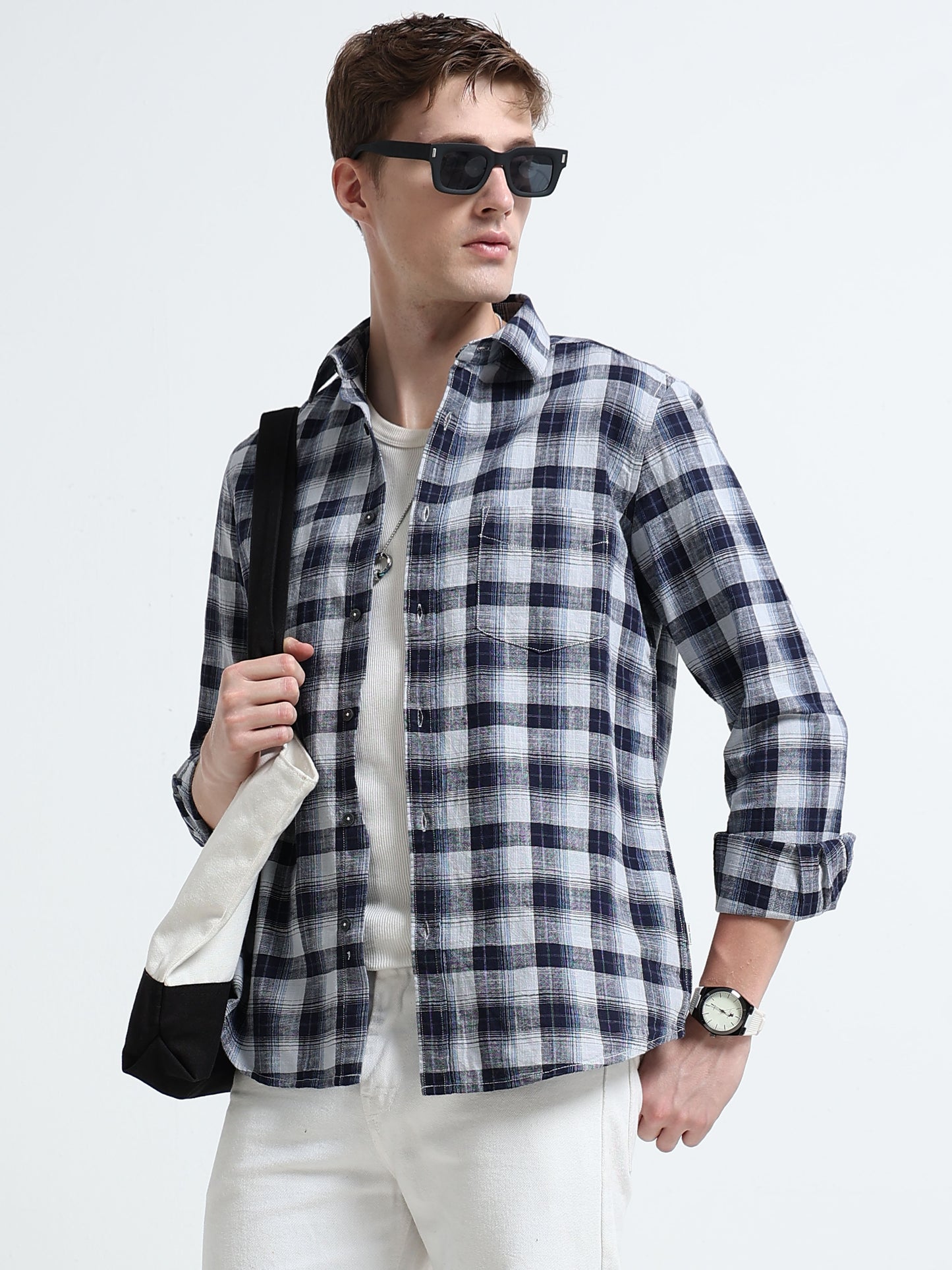 Linen Checked Slim Fit Casual Shirt