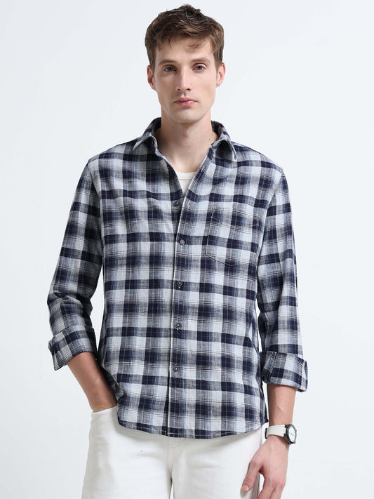 Linen Checked Slim Fit Casual Shirt