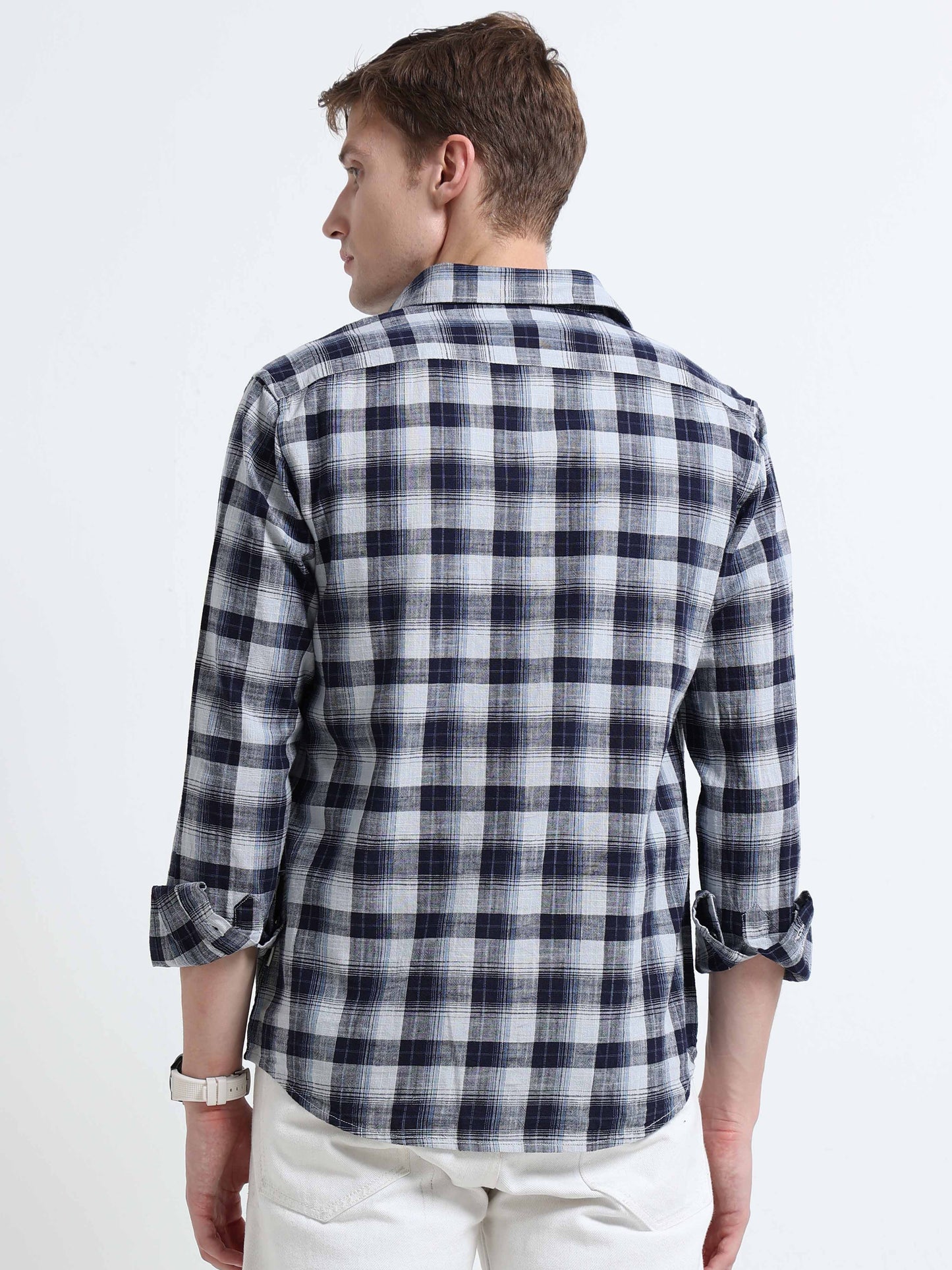 Linen Checked Slim Fit Casual Shirt