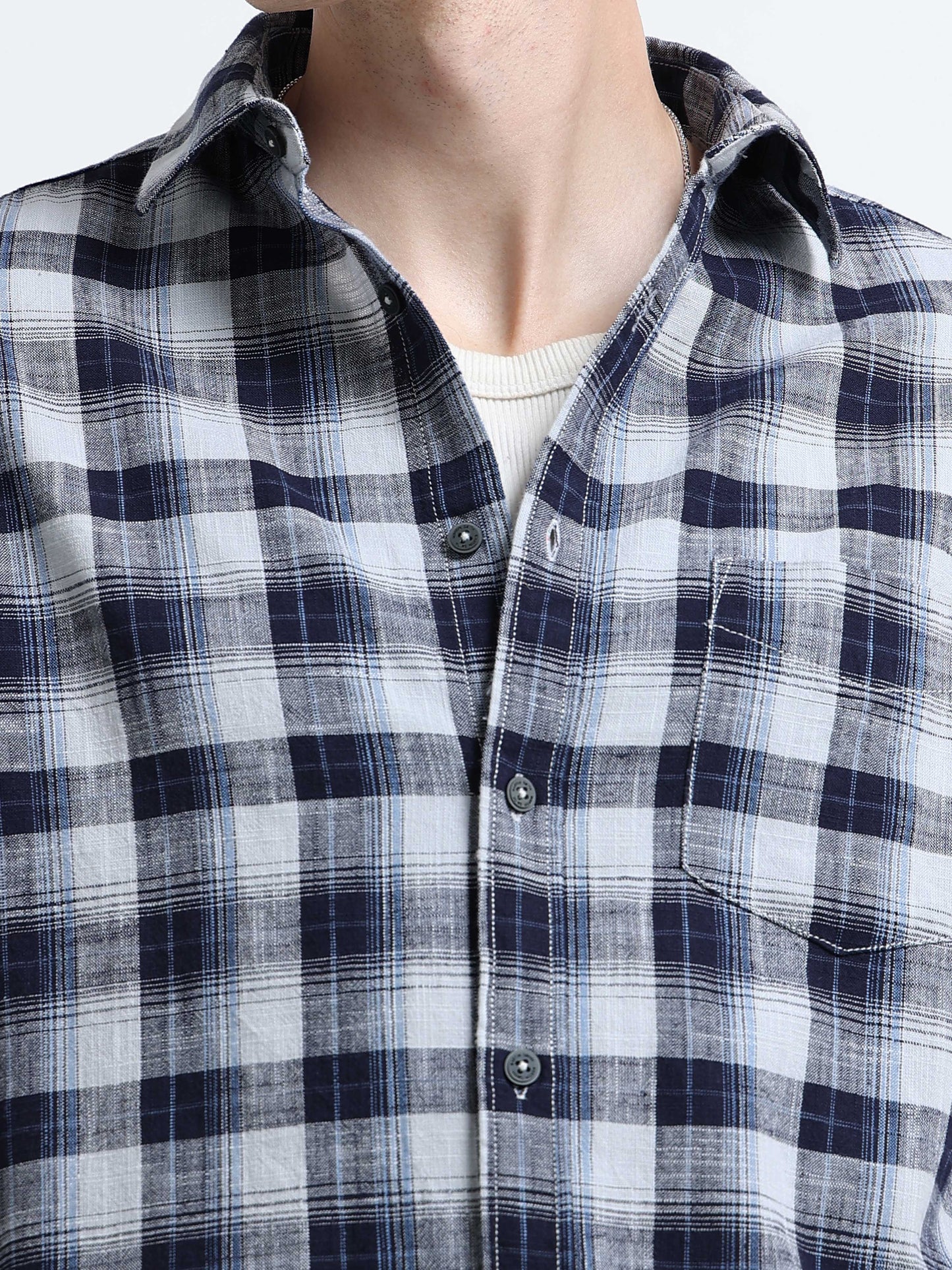 Linen Checked Slim Fit Casual Shirt