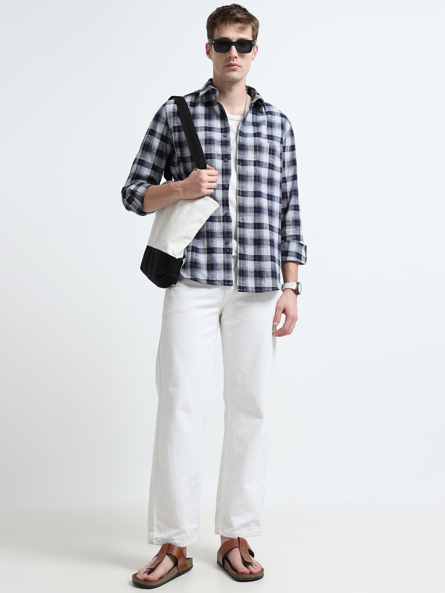 Linen Checked Slim Fit Casual Shirt
