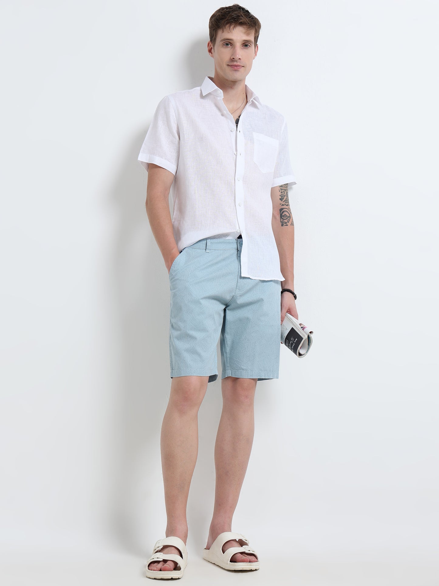 Sky Blue Cotton Casual Shorts