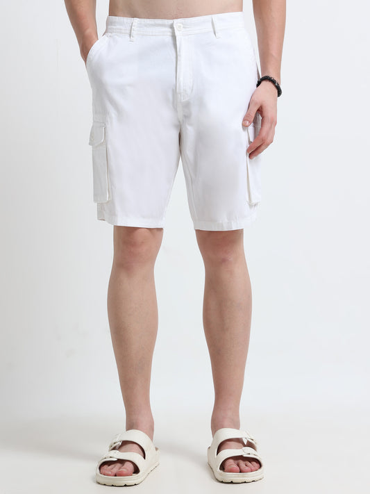 White Cotton Cargo Shorts