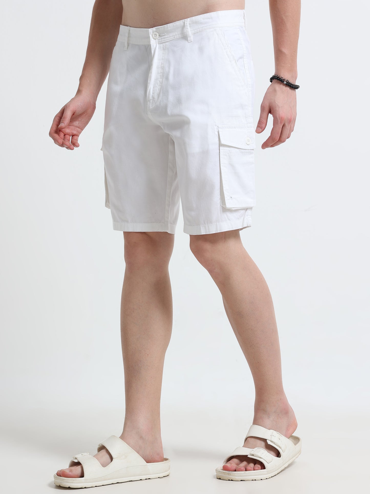 White Cotton Cargo Shorts