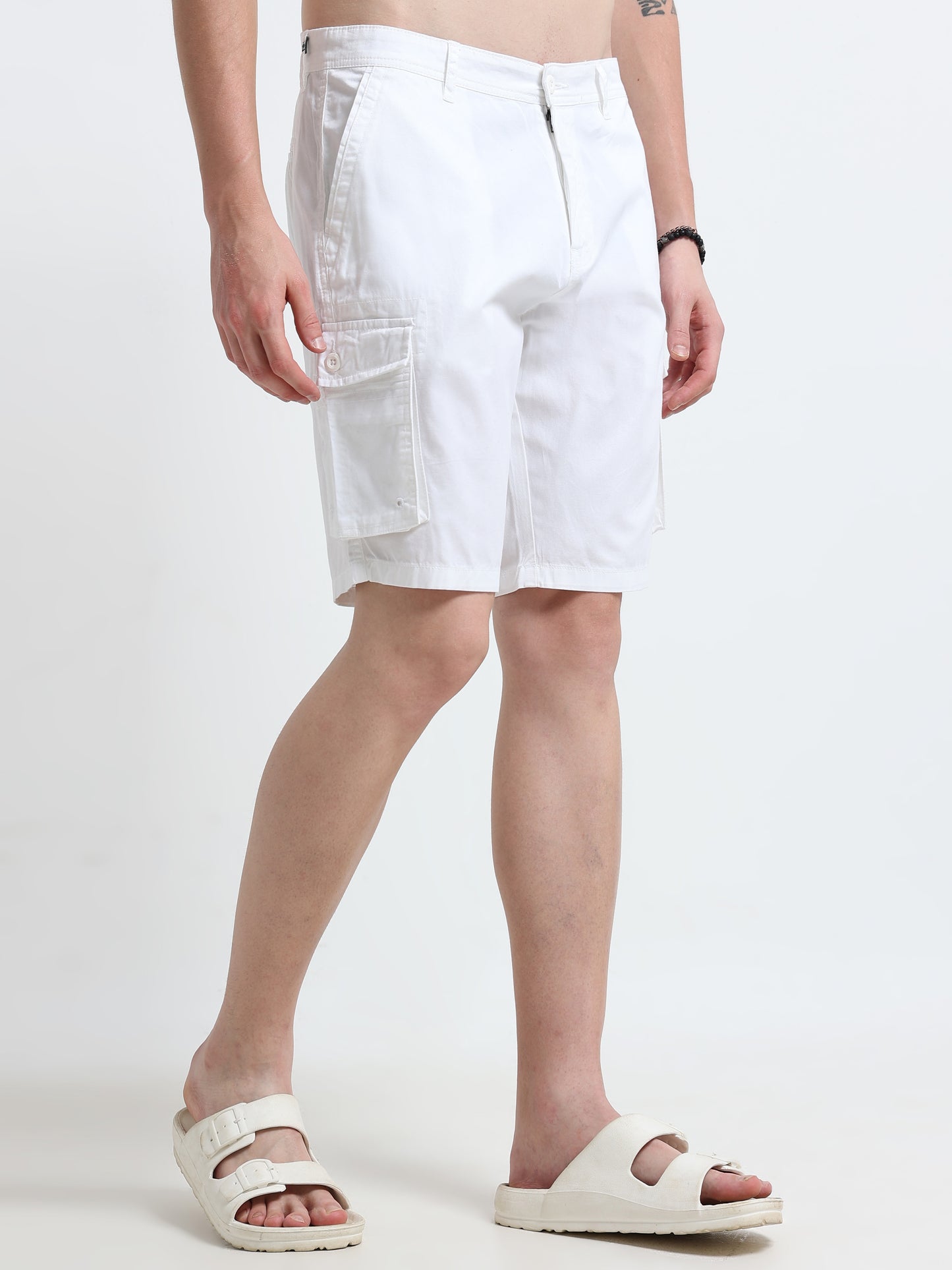 White Cotton Cargo Shorts