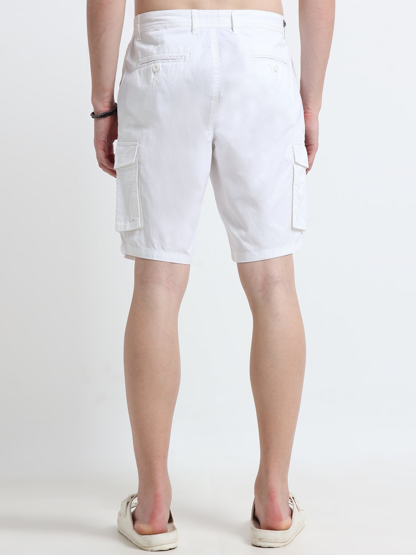 White Cotton Cargo Shorts