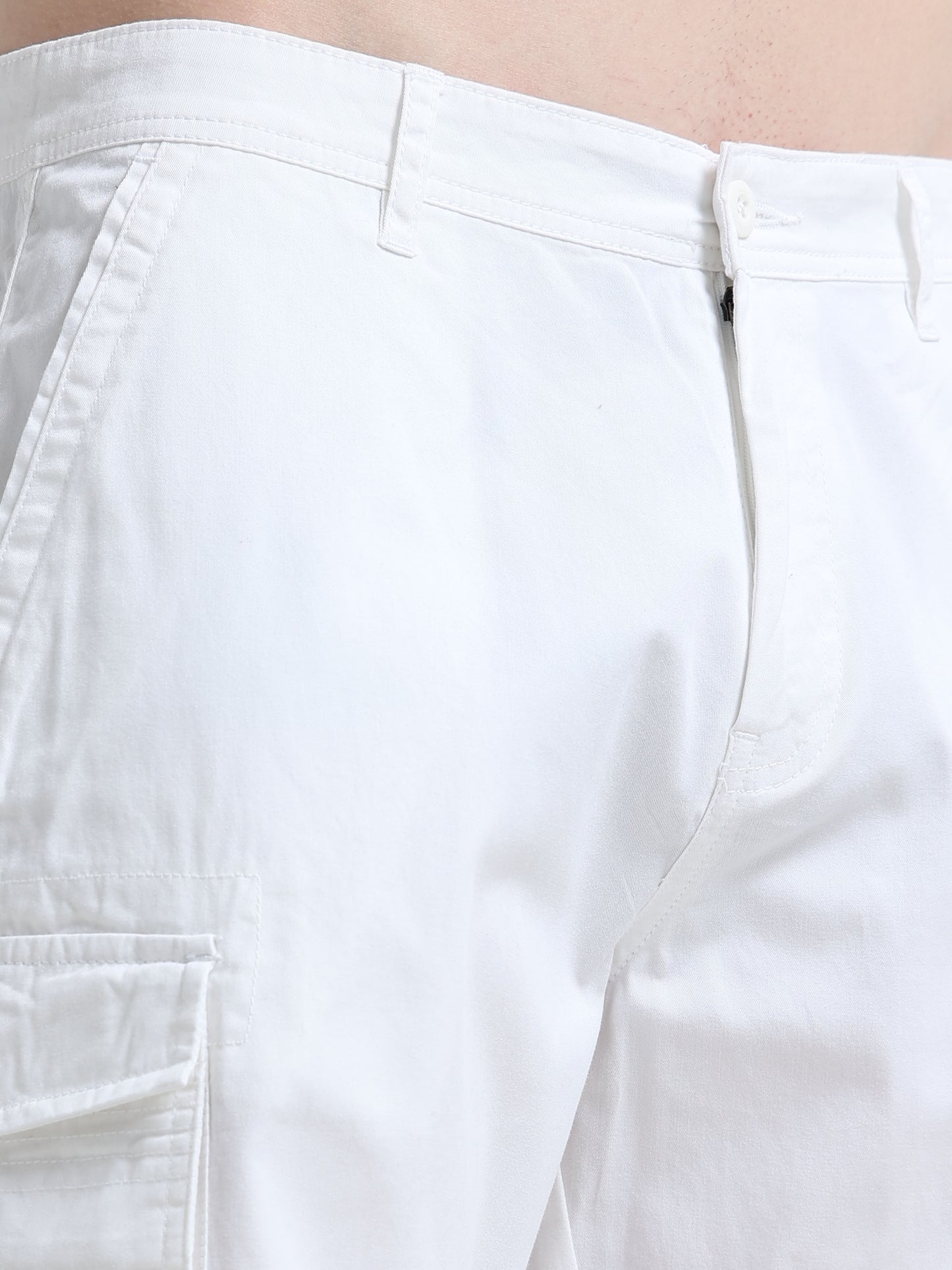 White Cotton Cargo Shorts