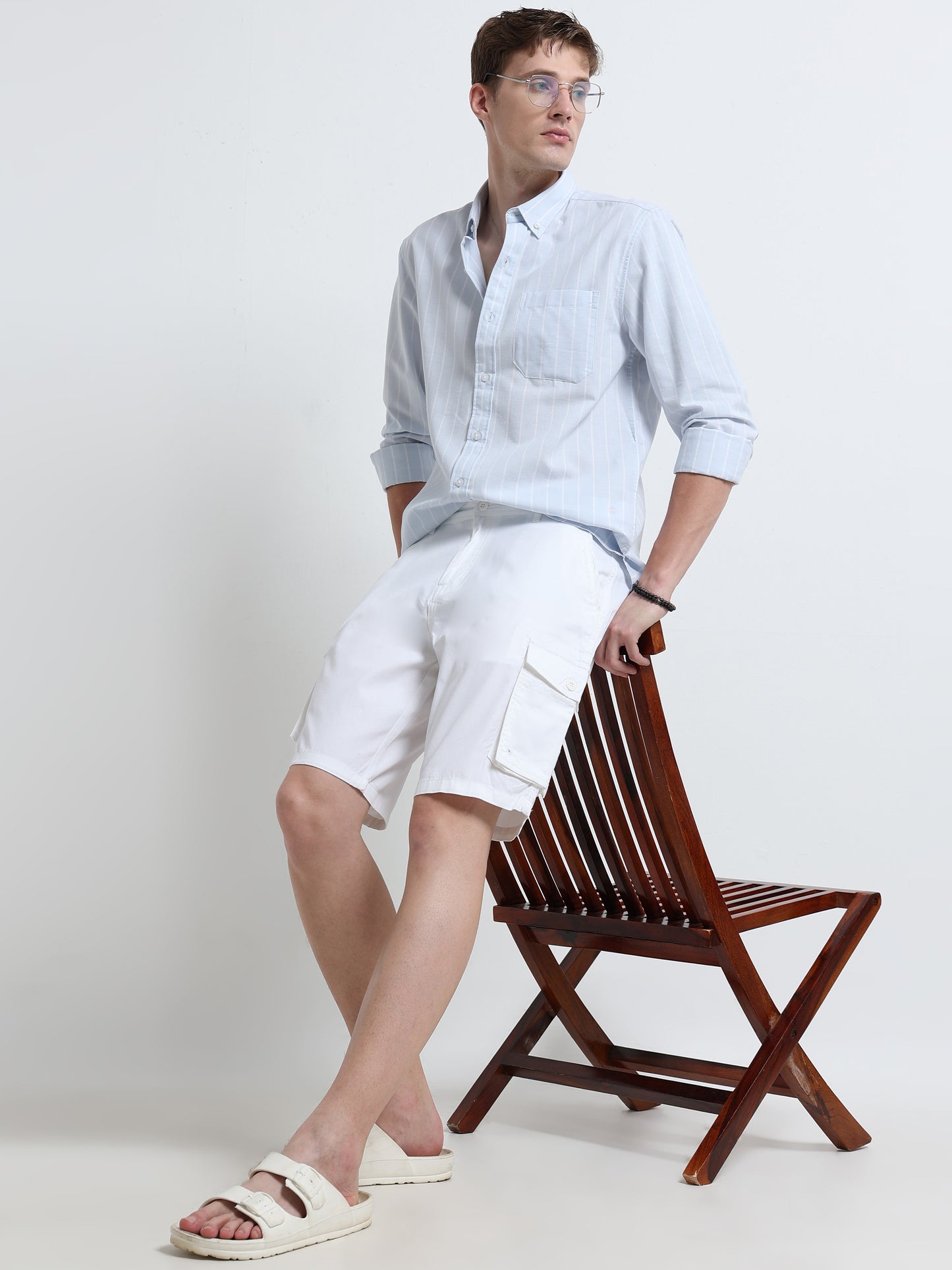 White Cotton Cargo Shorts