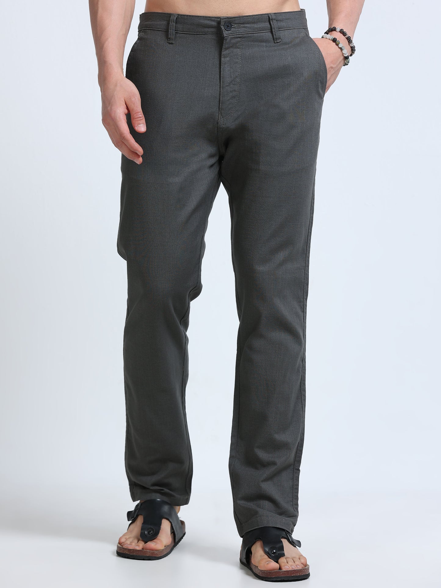 Raw Linen Pants - Charcoal Grey