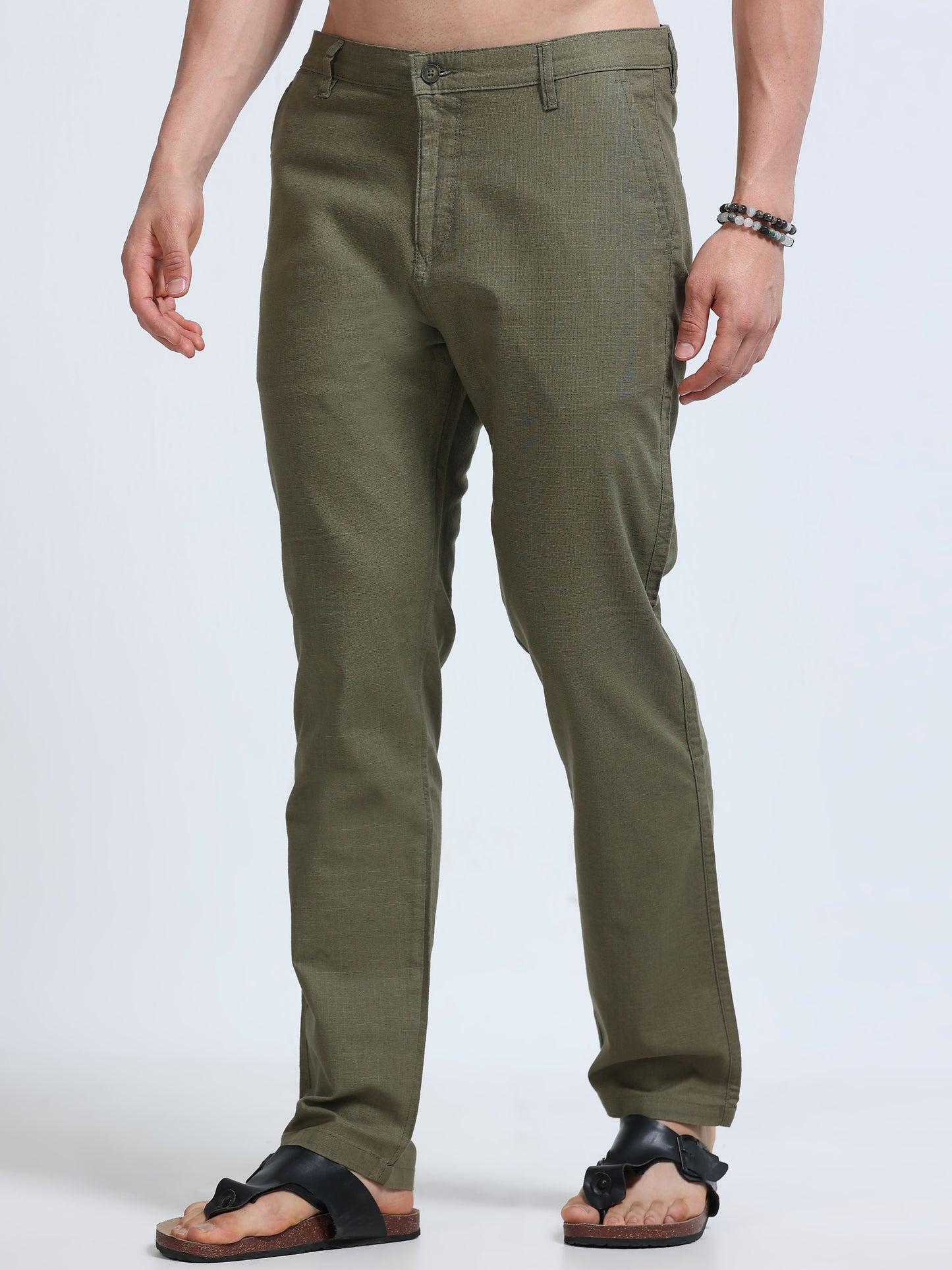 Raw Linen Pants - Olive Green