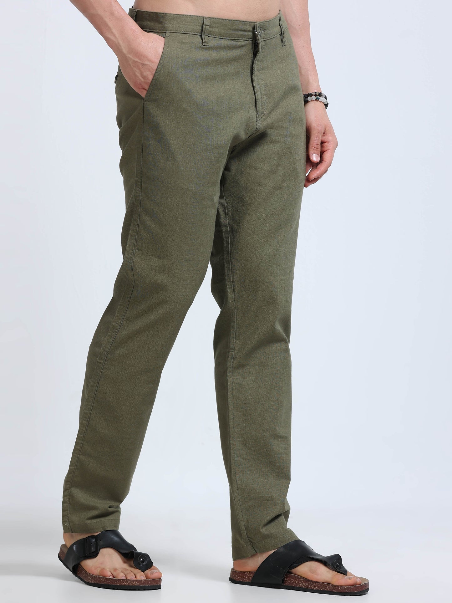 Raw Linen Pants - Olive Green