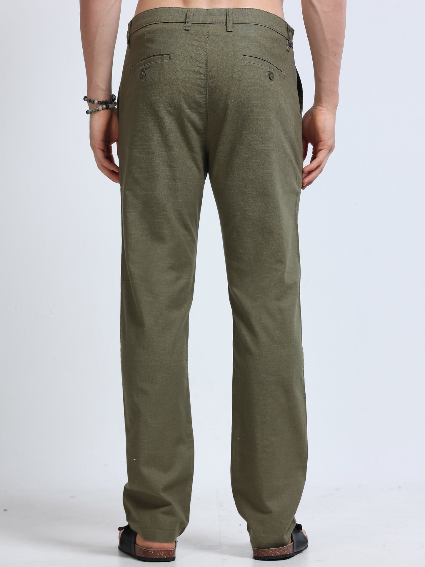 Raw Linen Pants - Olive Green