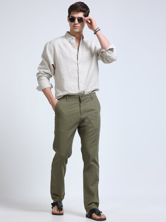 Raw Linen Pants - Olive Green