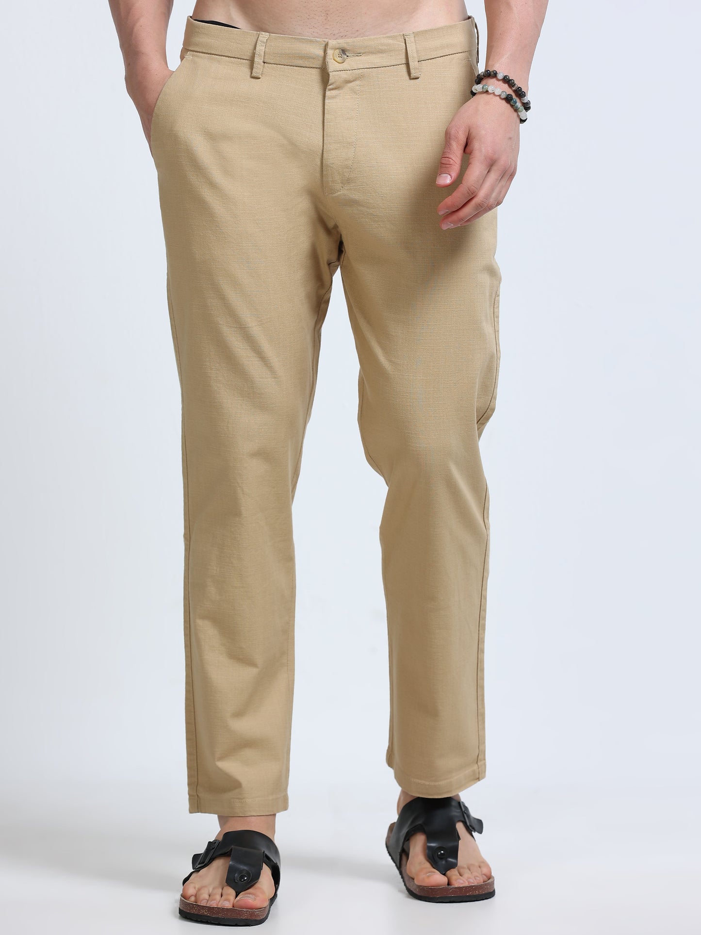 Raw Linen Pants - Beige