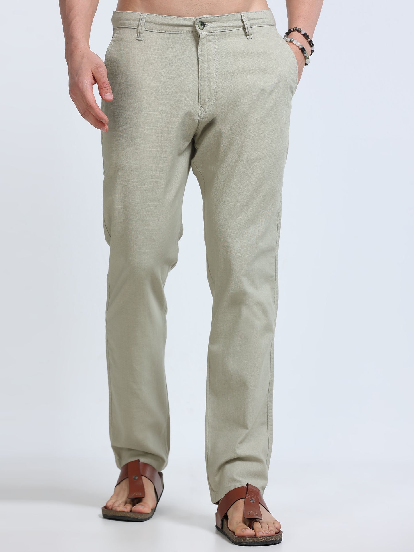 Raw Linen Pants - Sage Green