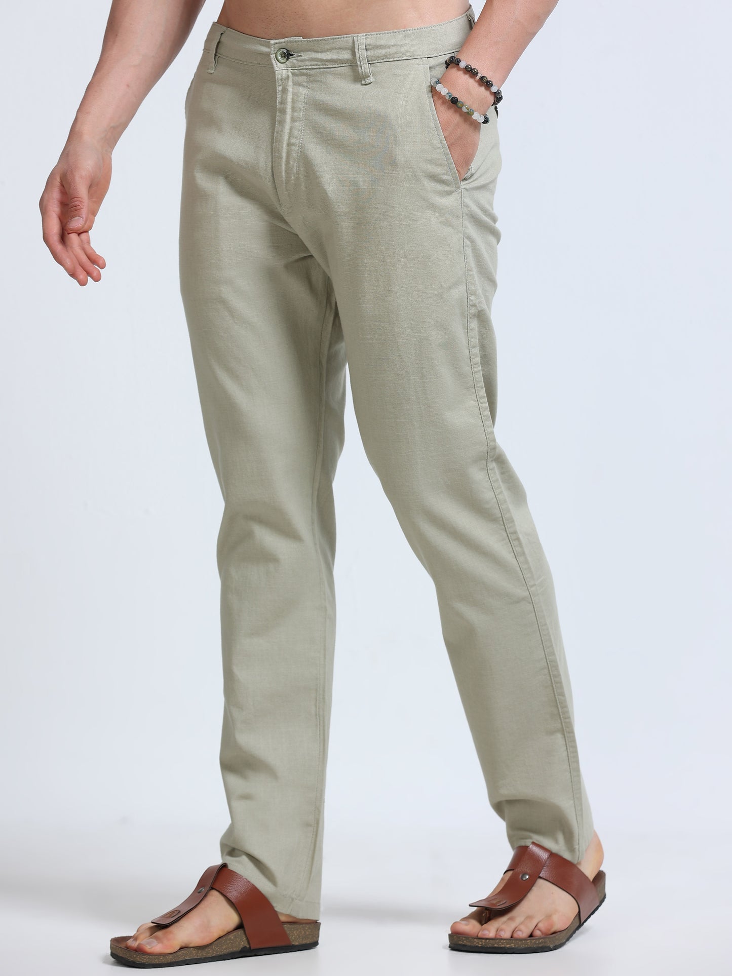 Raw Linen Pants - Sage Green