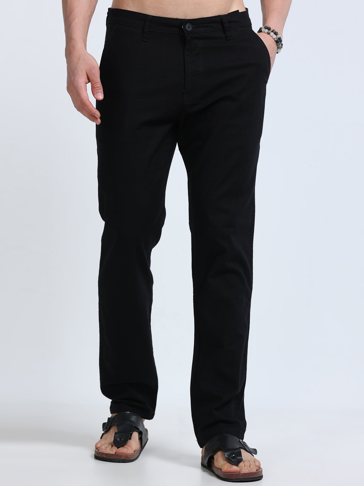 Raw Linen Pants - Black