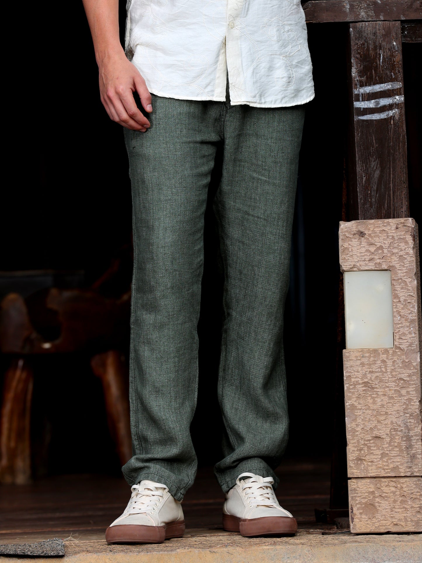 Green Pure linen Trousers