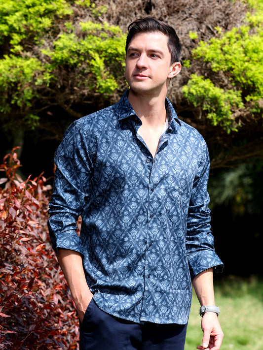 Blue Grey Printed Shirt