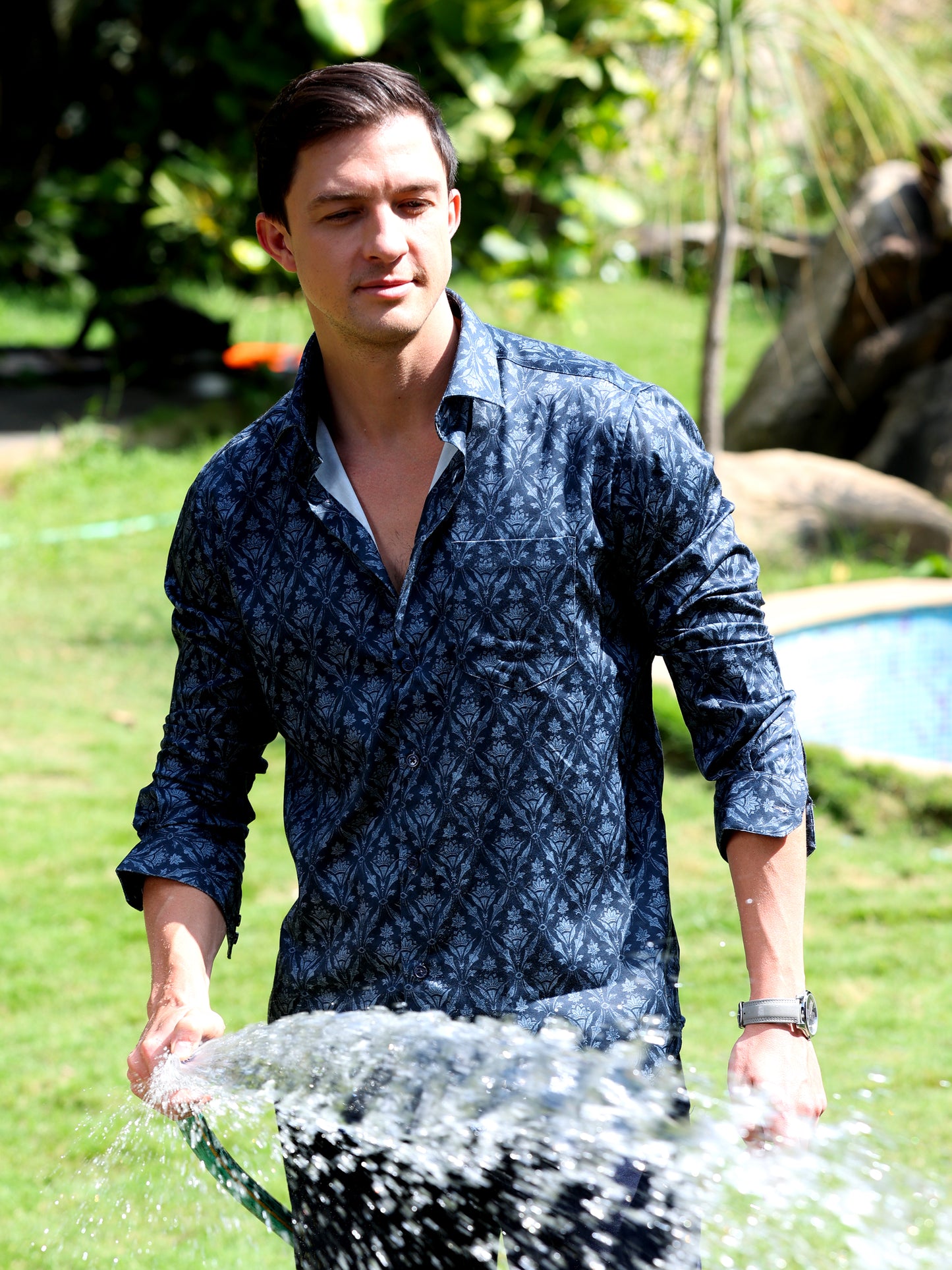 Blue Grey Printed Shirt