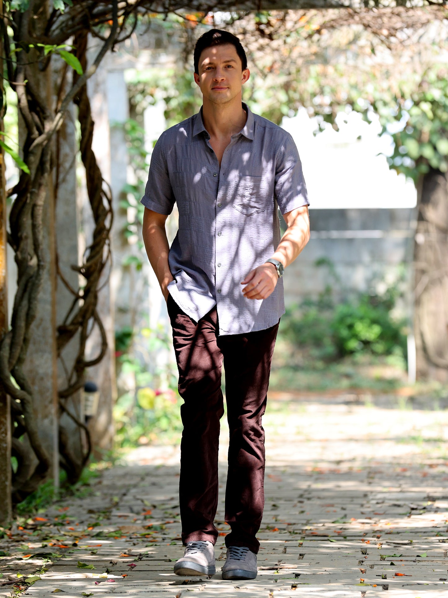 Dark Grey Embroidery linen  Shirt