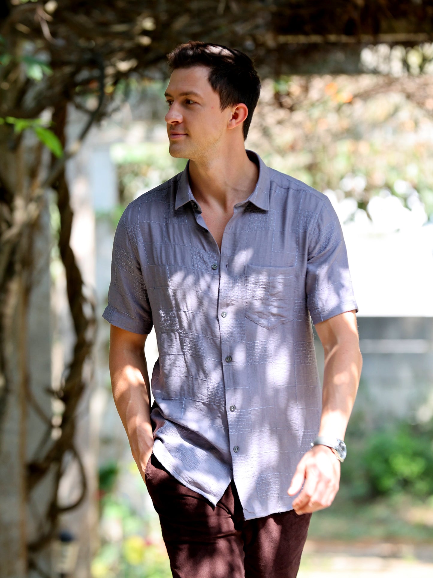 Dark Grey Embroidery linen  Shirt