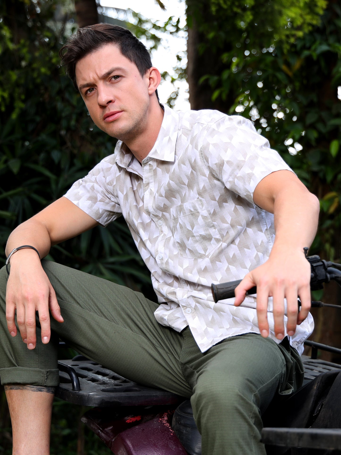 Half Sleeves White Printed Shirt