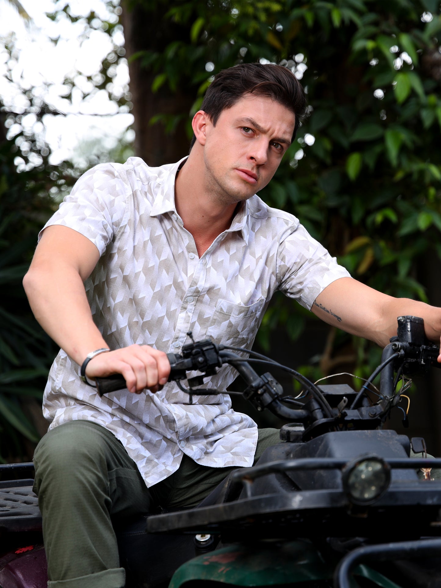 Half Sleeves White Printed Shirt