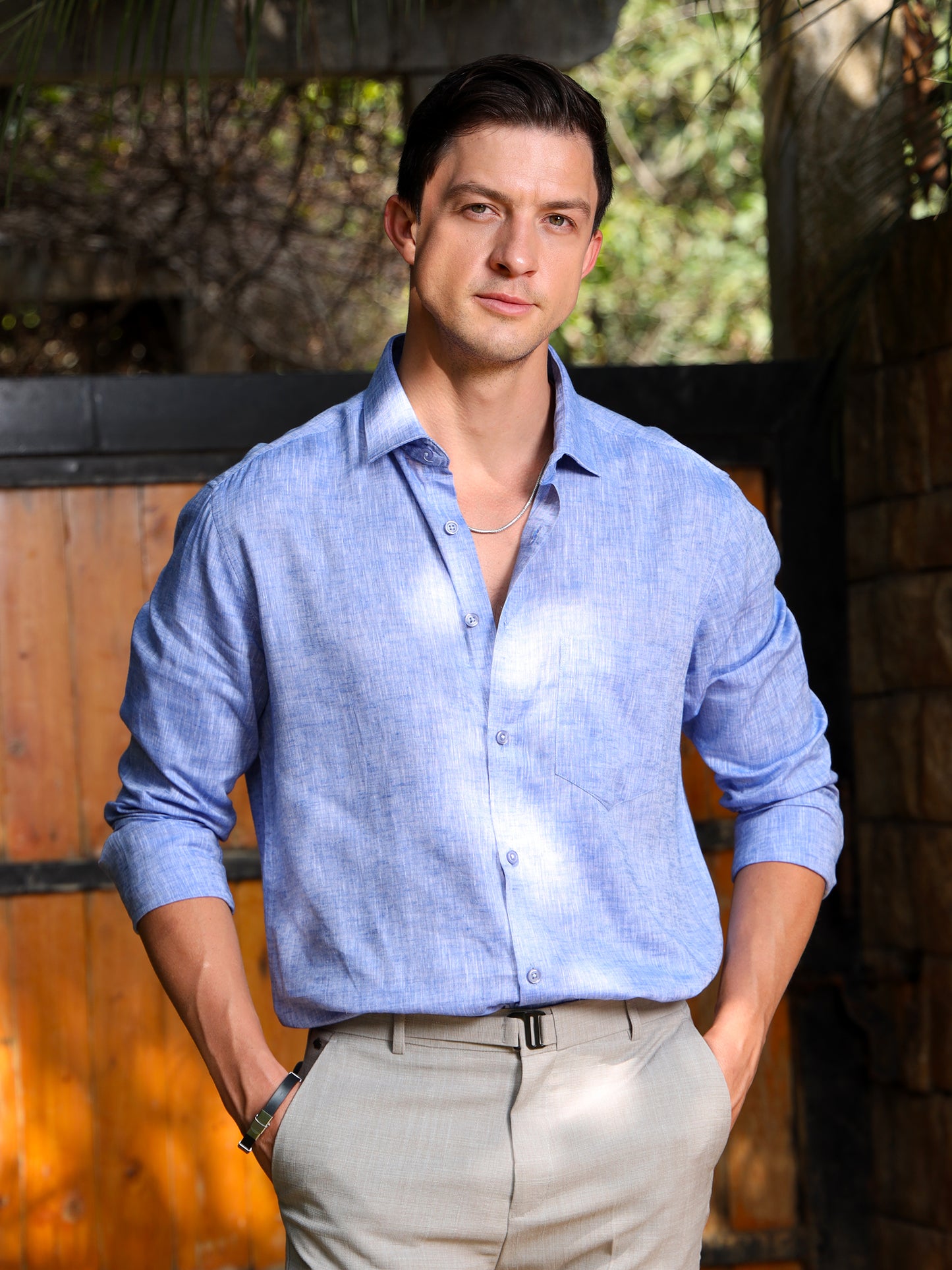 Blue Linen Solid Shirt