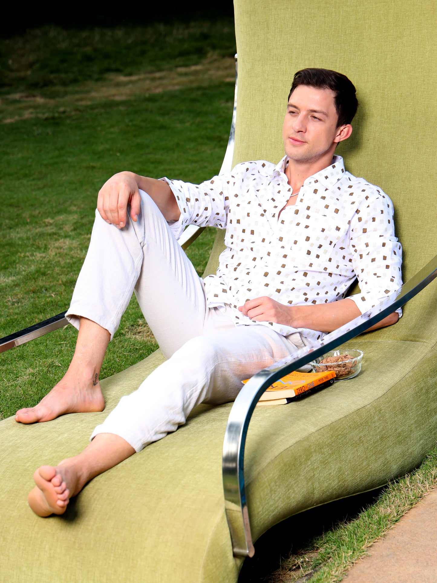 White Linen Print Shirt