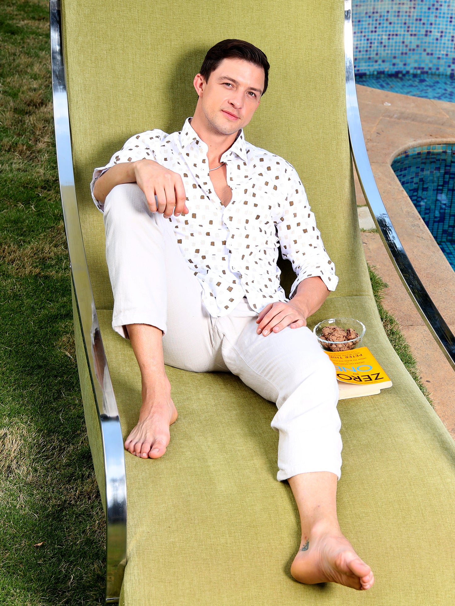 White Linen Print Shirt