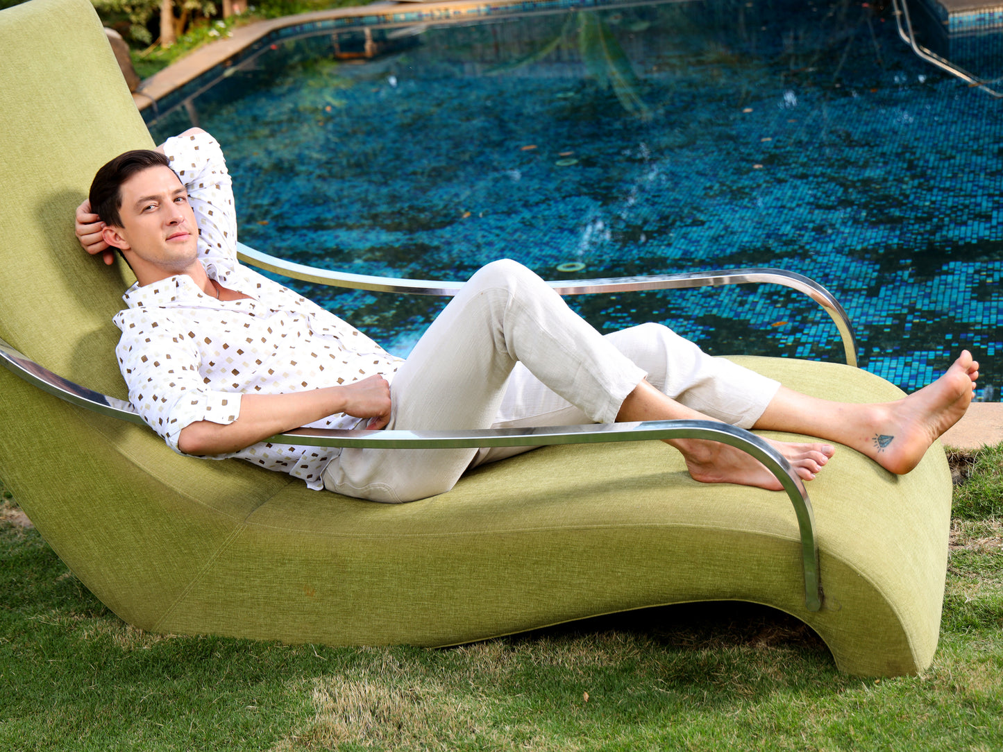 White Linen Print Shirt