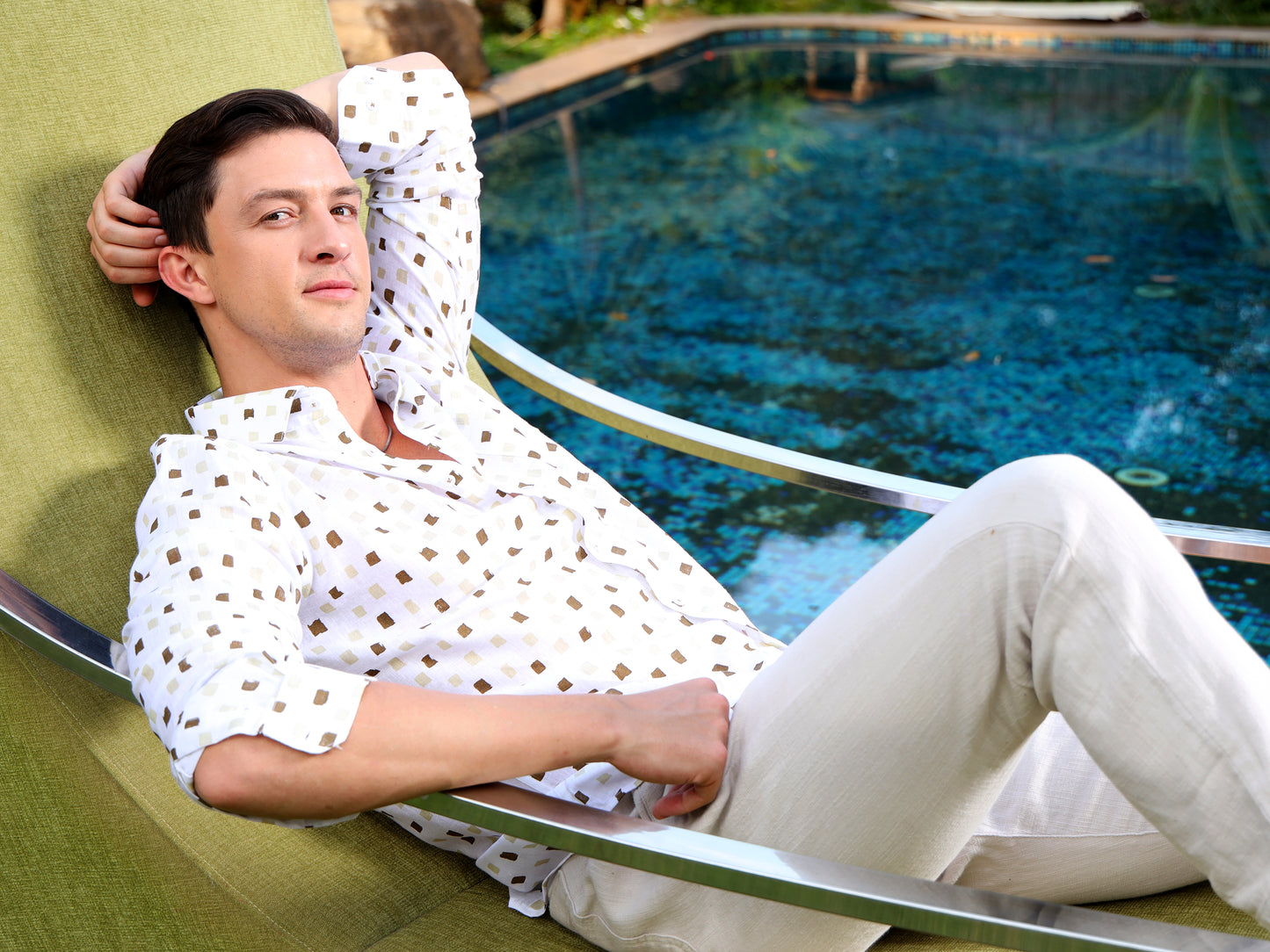 White Linen Print Shirt