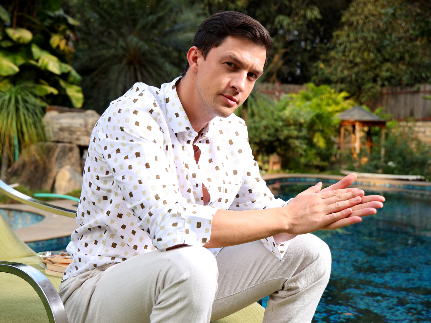 White Linen Print Shirt