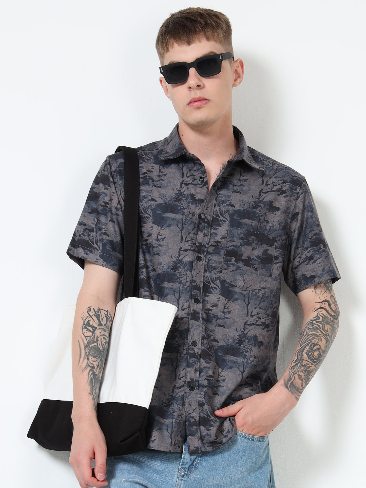 Martin Smith Men’s Regular Fit Cotton Linen Half Sleeves Casual Shirt