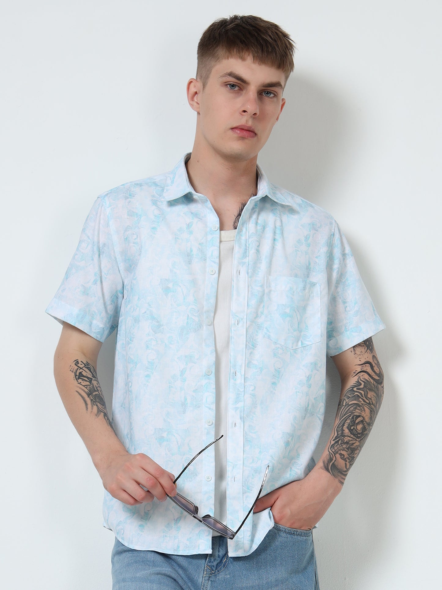 Martin Smith Men’s Regular Fit Cotton Linen Half Sleeves Casual Shirt