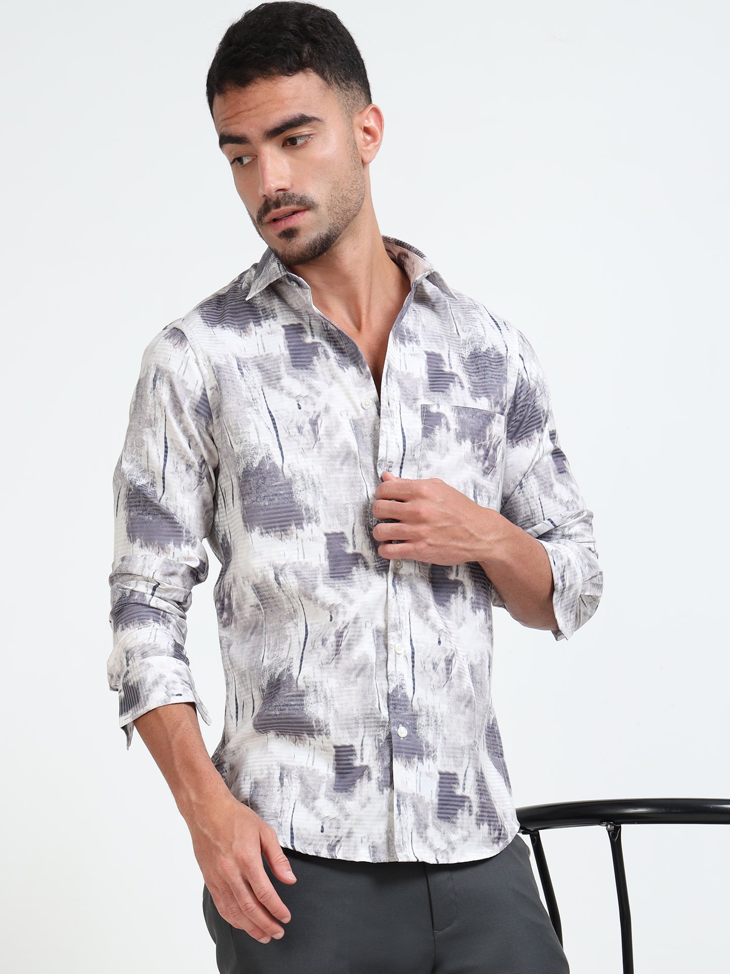 Abstract Print Shirt - Grey