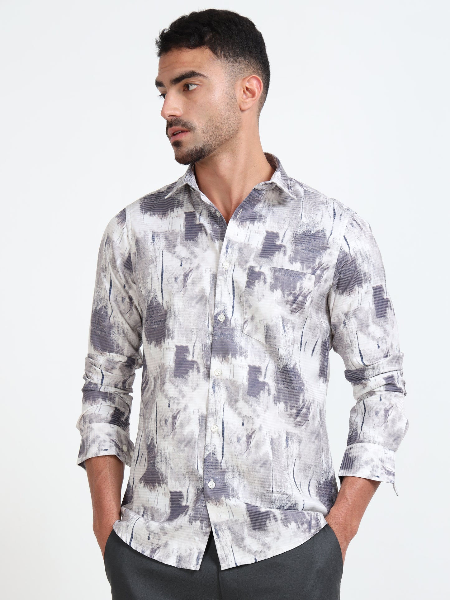 Abstract Print Shirt - Grey