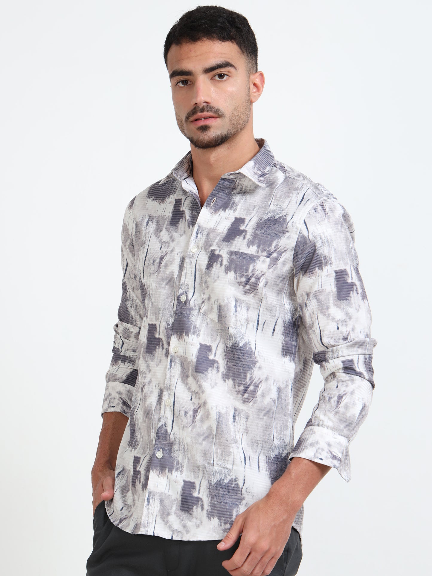 Abstract Print Shirt - Grey