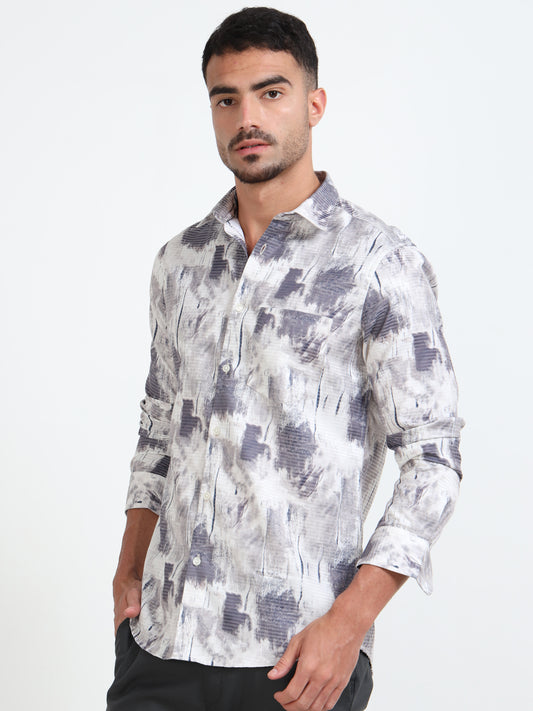 Abstract Print Shirt - Grey