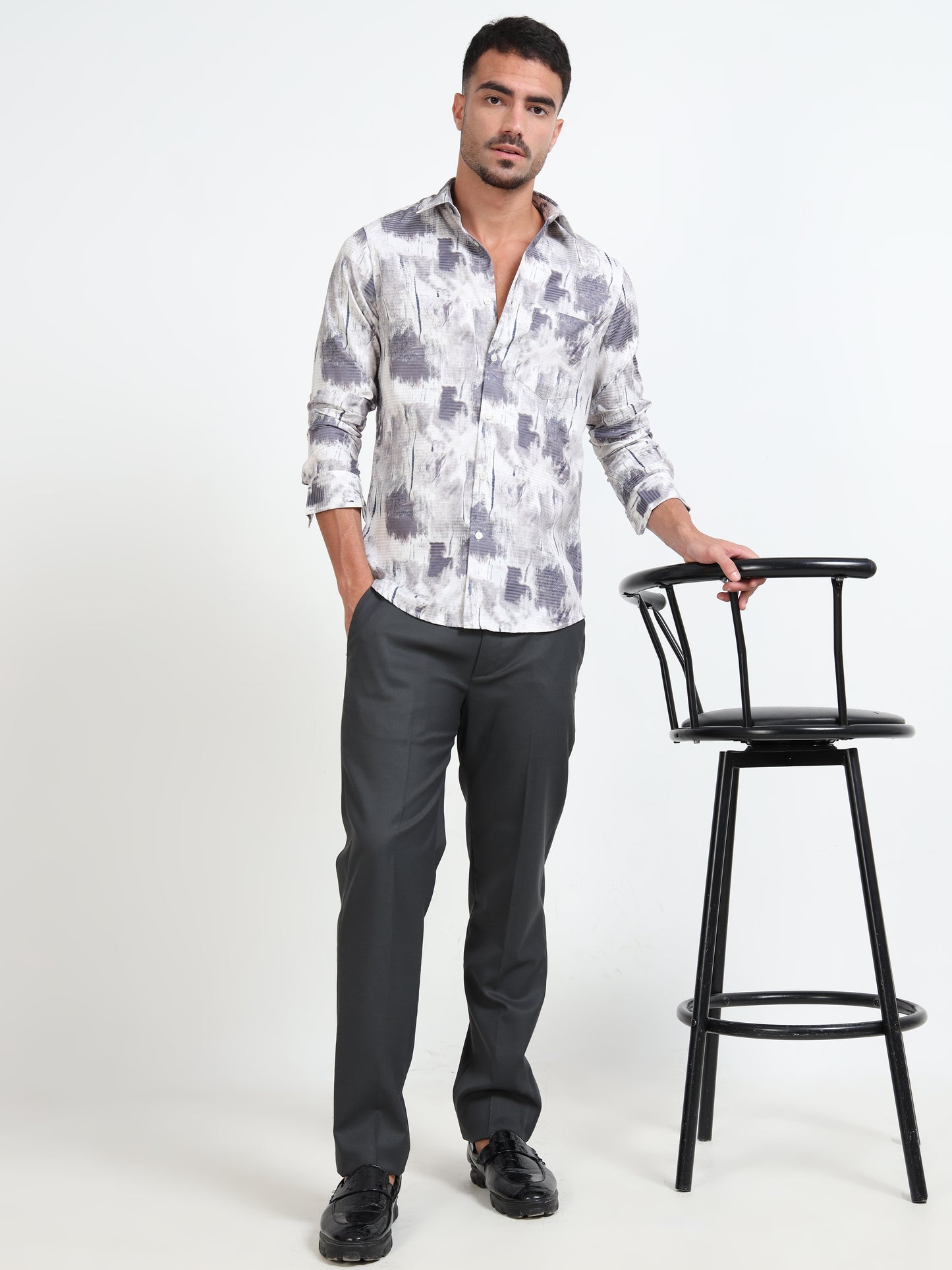 Abstract Print Shirt - Grey